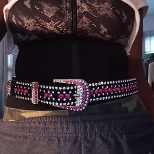 Genuine leather bedazzled belt